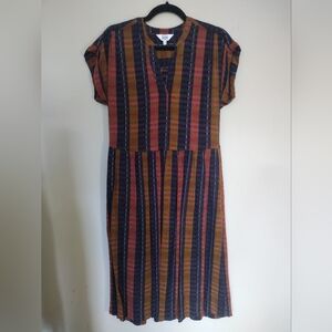 Striped Short-Sleeve Midi Dress in Rust Multi